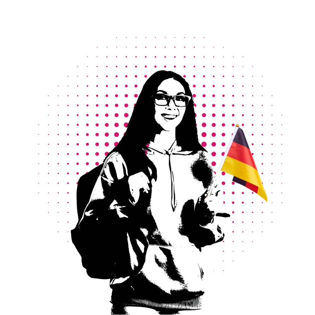 Język niemiecki Lingwistyka współczesna Studentka z flagą Niemiec