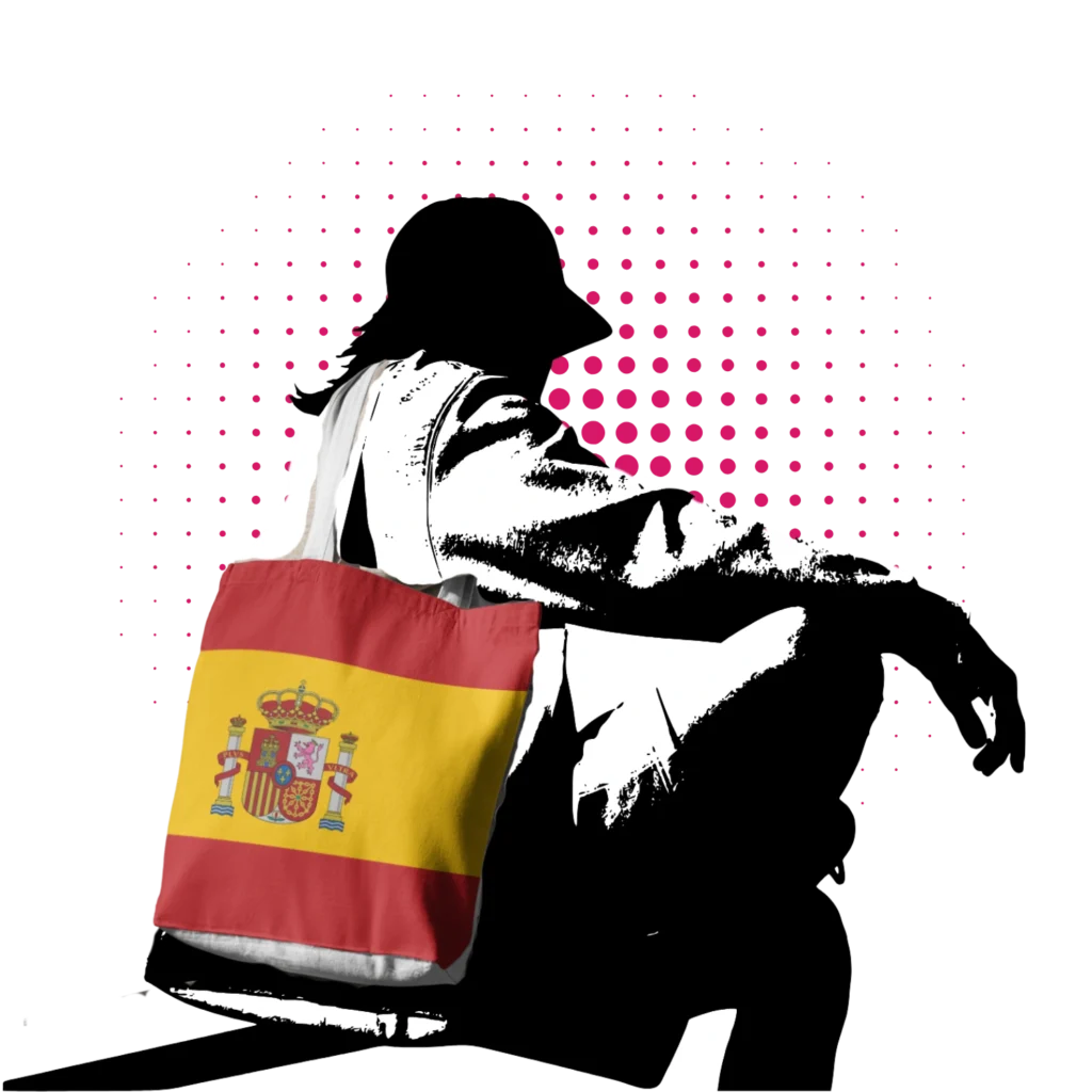 Hiszpański - chłopak z torbą z flagą Hiszpanii